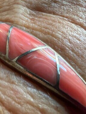 Sterling Silver Taxco and Rhodochrosite Inlay Cuff Bracelet